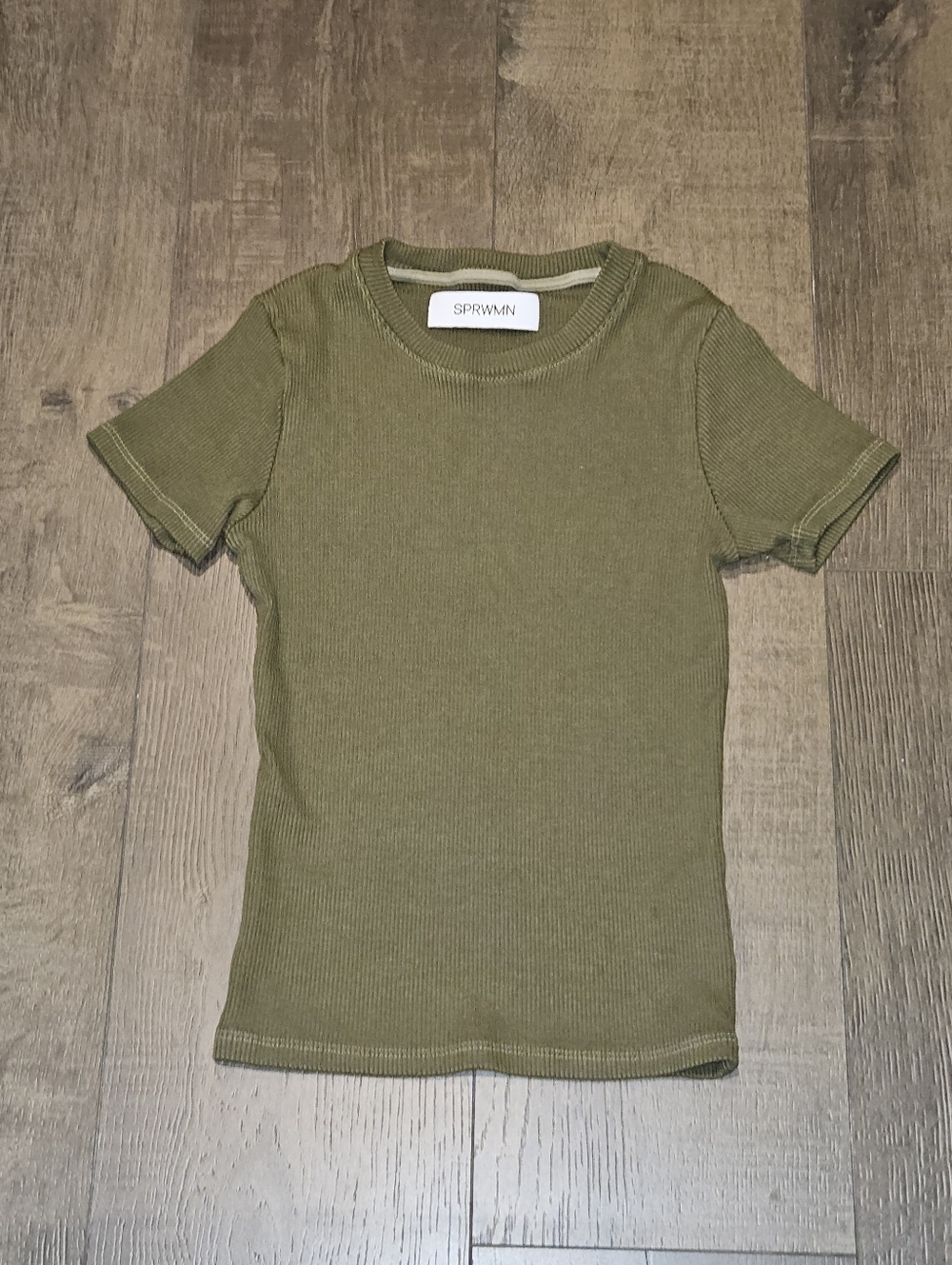 SPRWMN  Moss Rib Baby Tee- Olive Green
